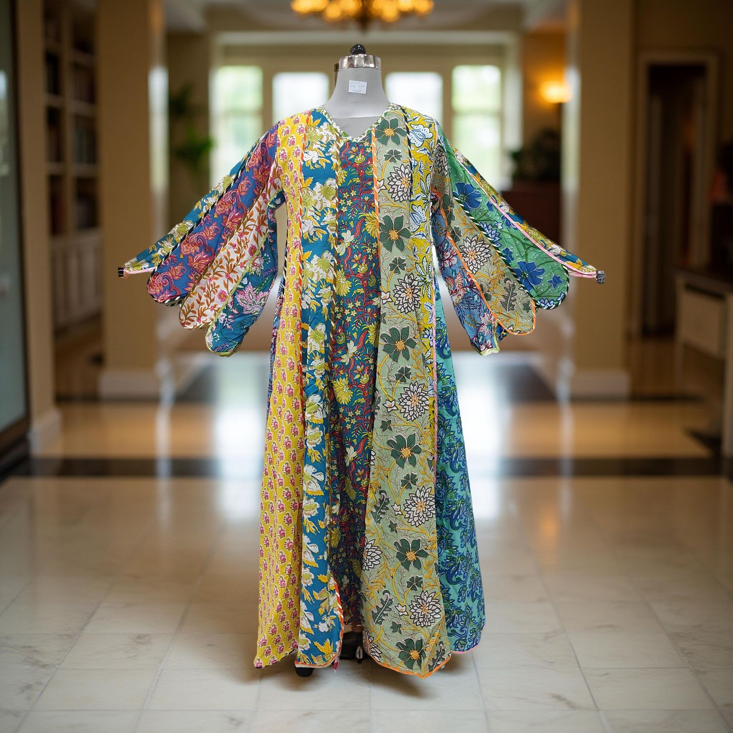 S/M Meher Multi Printed Cotton Dress 57" Long Jalabiya