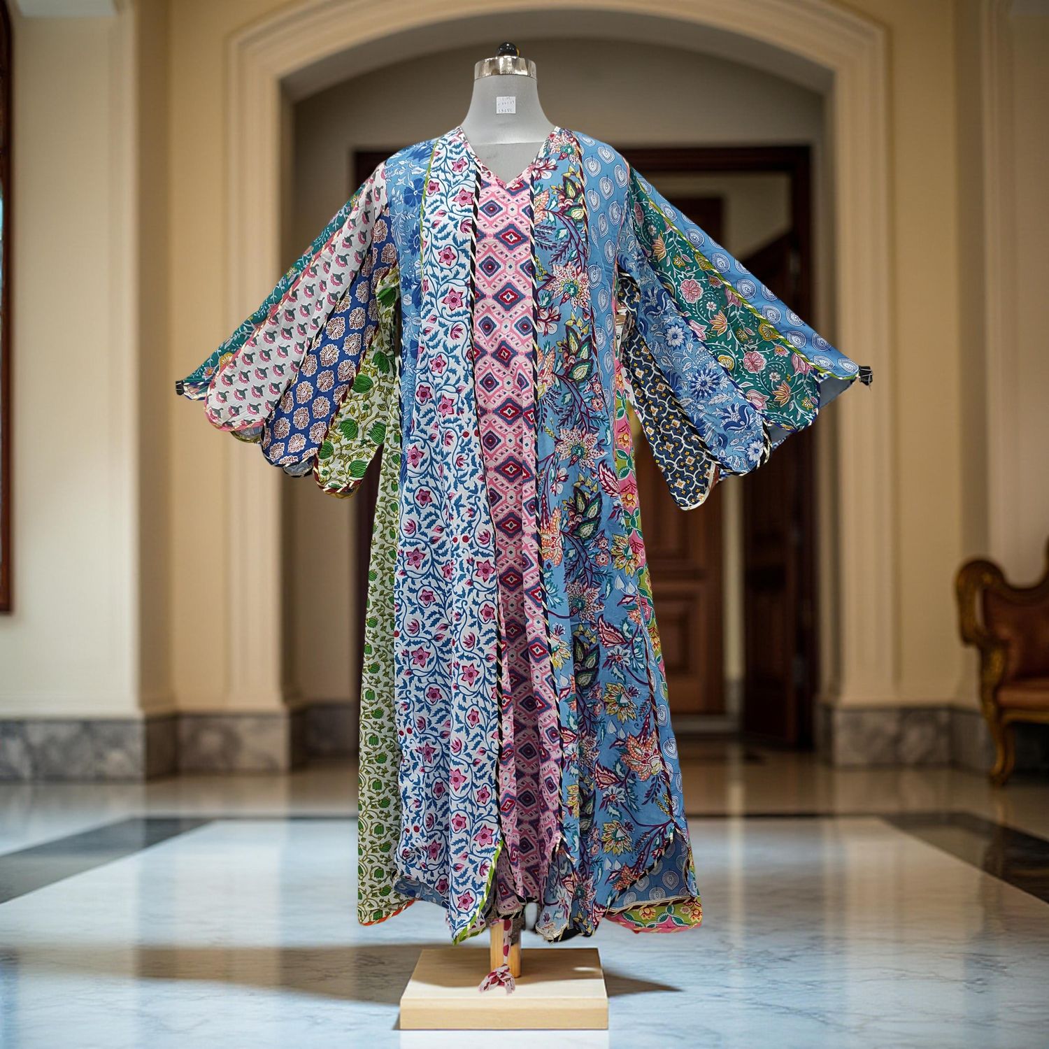 L-XL Meher Multi Printed Cotton Dress 57" Long Jalabiya