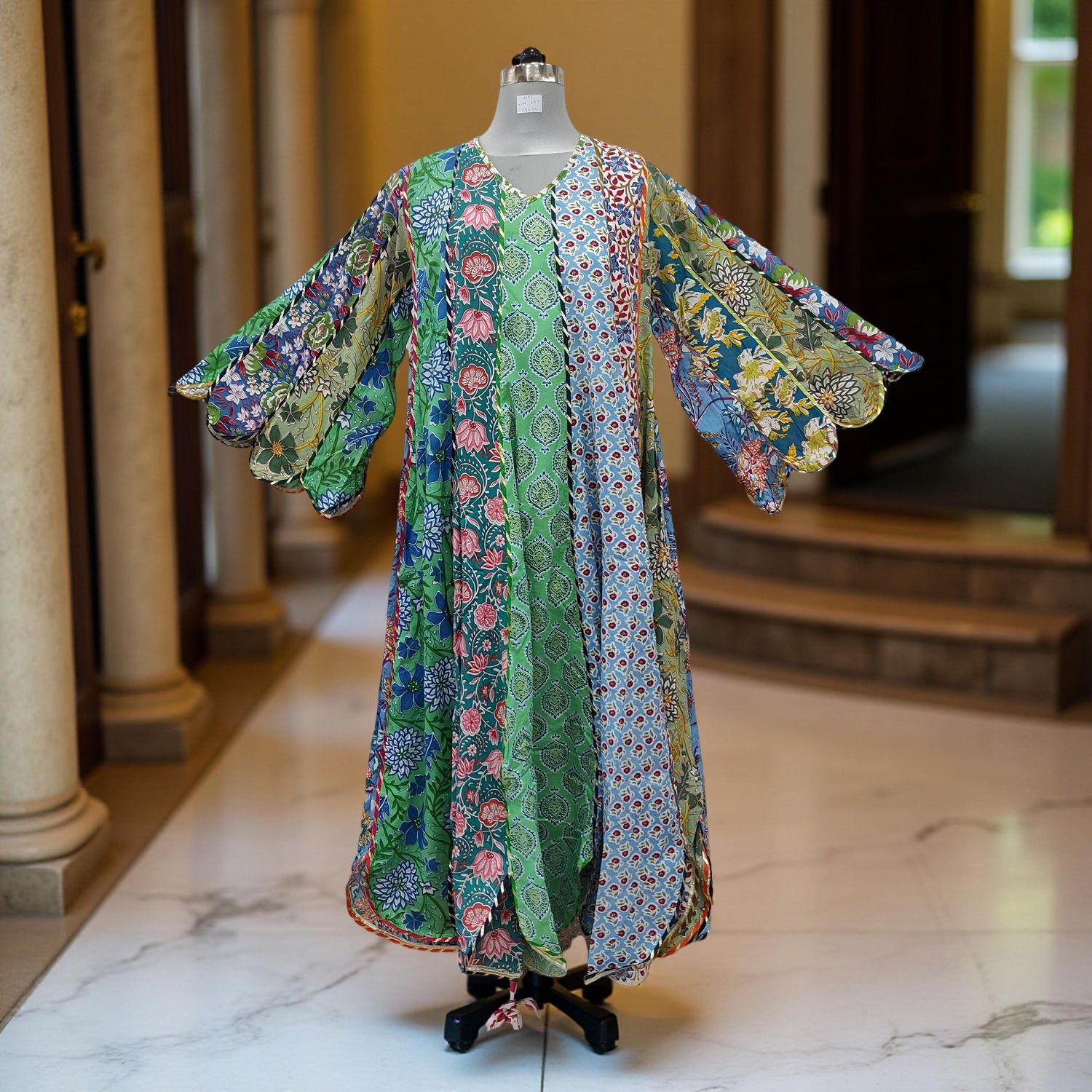 L-XL Meher Multi Printed Cotton Dress 57" Long Jalabiya