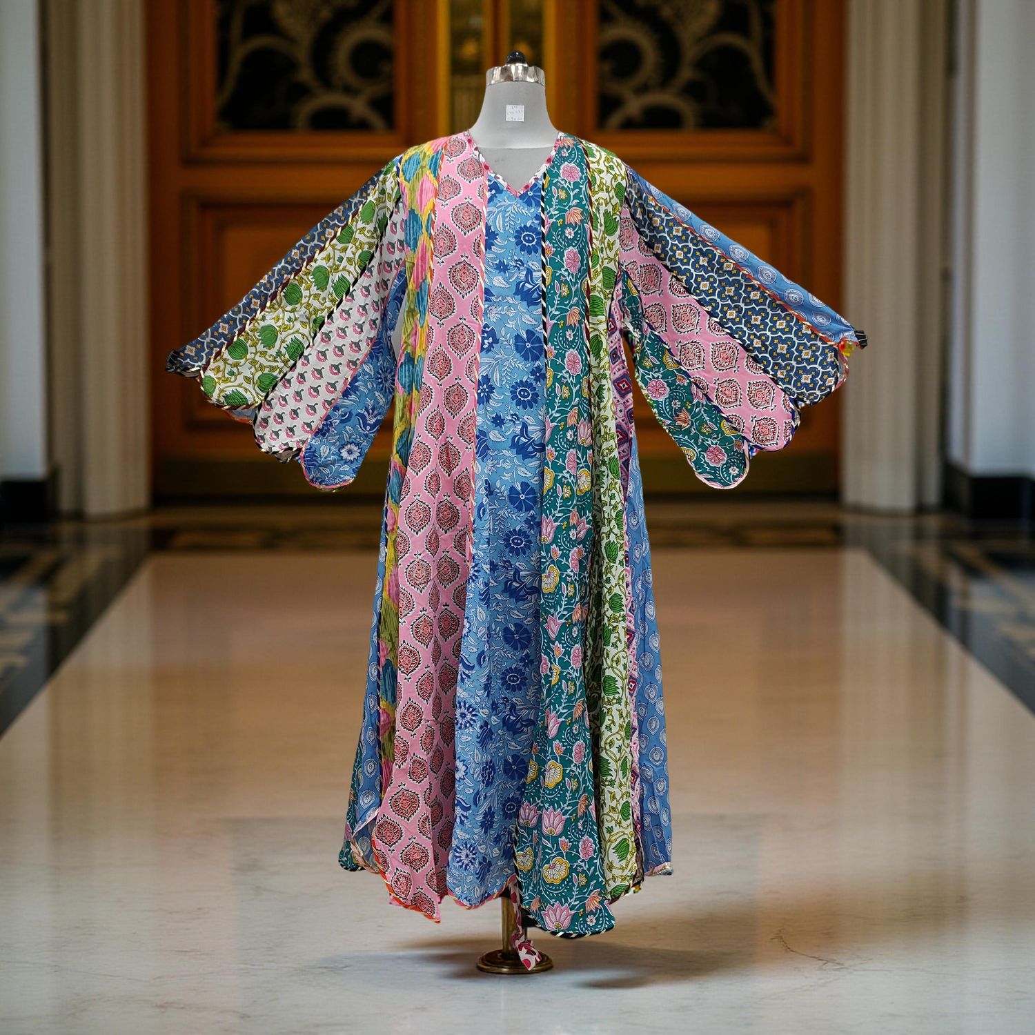 L-XL Meher Multi Printed Cotton Dress 57" Long Jalabiya