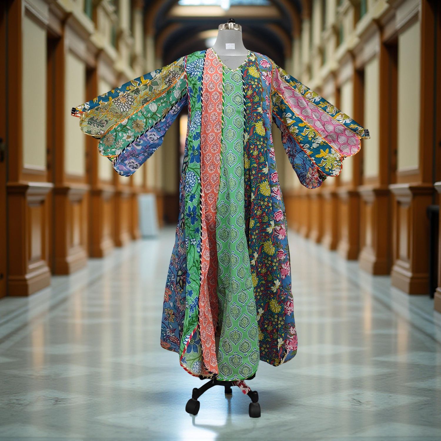 L-XL Meher Multi Printed Cotton Dress 57" Long Jalabiya