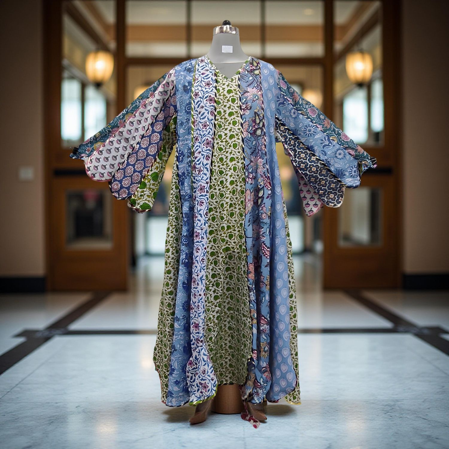 L-XL Meher Multi Printed Cotton Dress 57" Long Jalabiya