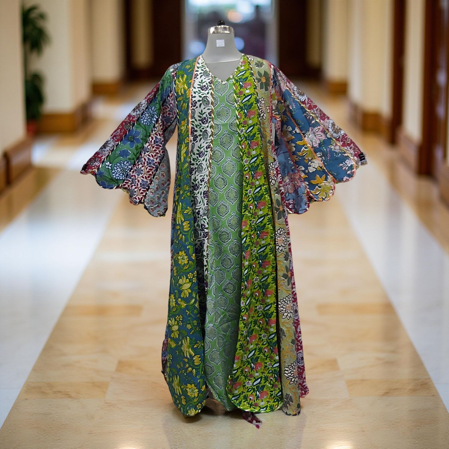 L-XL Meher Multi Printed Cotton Dress 57" Long Jalabiya