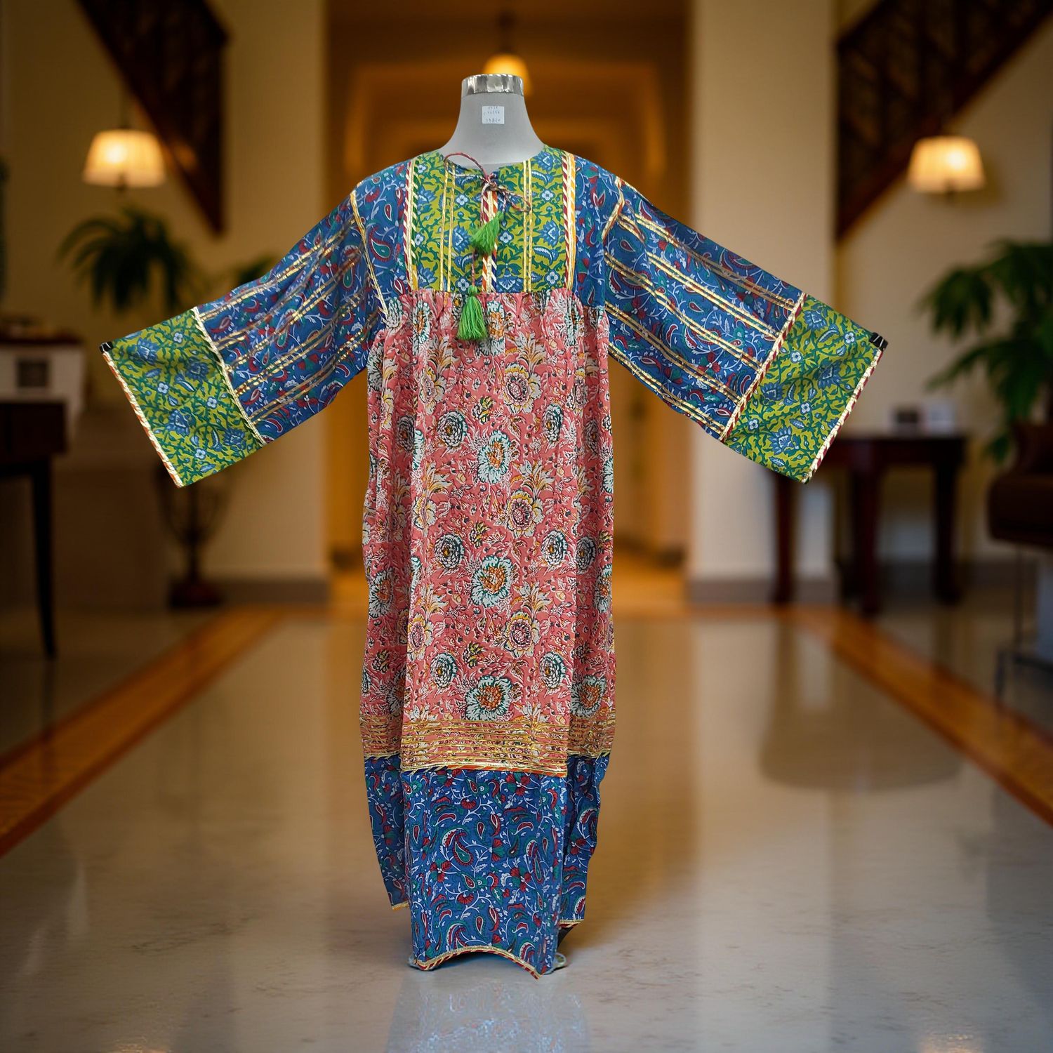 2XL/3XL Ebrah Printed Cotton Dress 56" Long Jalabiya