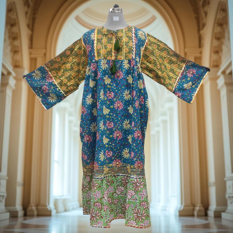 2XL/3XL Ebrah Printed Cotton Dress 56" Long Jalabiya