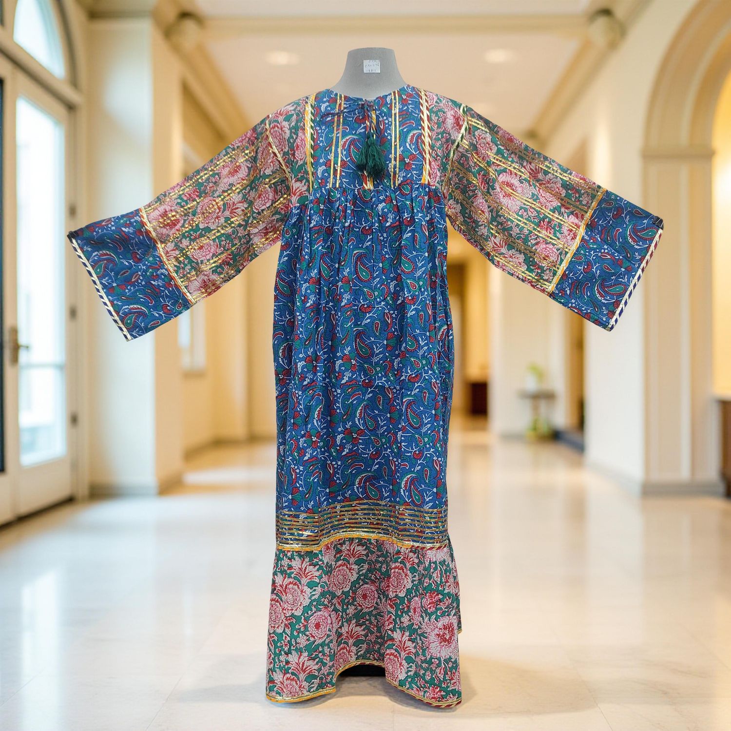 2XL/3XL Ebrah Printed Cotton Dress 56" Long Jalabiya