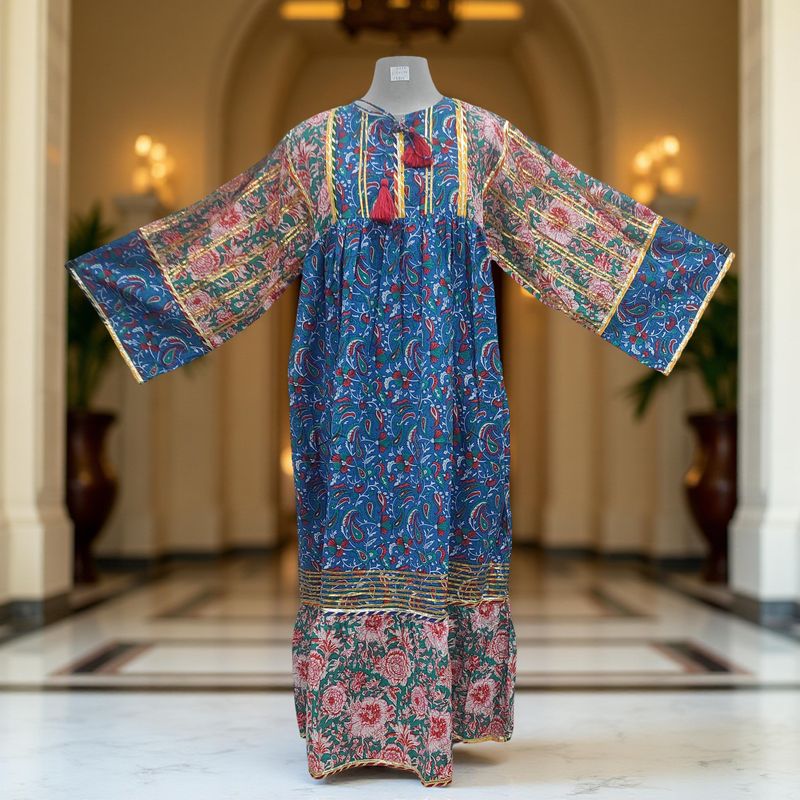 2XL/3XL Ebrah Printed Cotton Dress 56" Long Jalabiya