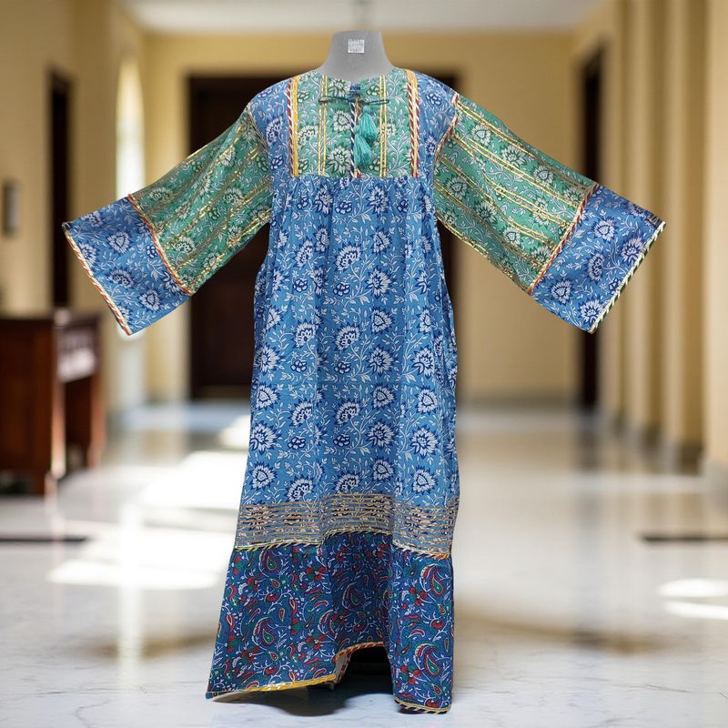 2XL/3XL Ebrah Printed Cotton Dress 56" Long Jalabiya