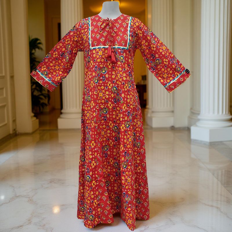 S/M Anaya  Printed Cotton Dress 57" Long Jalabiya