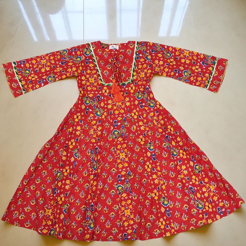 6-7 Year Anaya Printed Cotton Girls Dress 38" Long Jalabiya