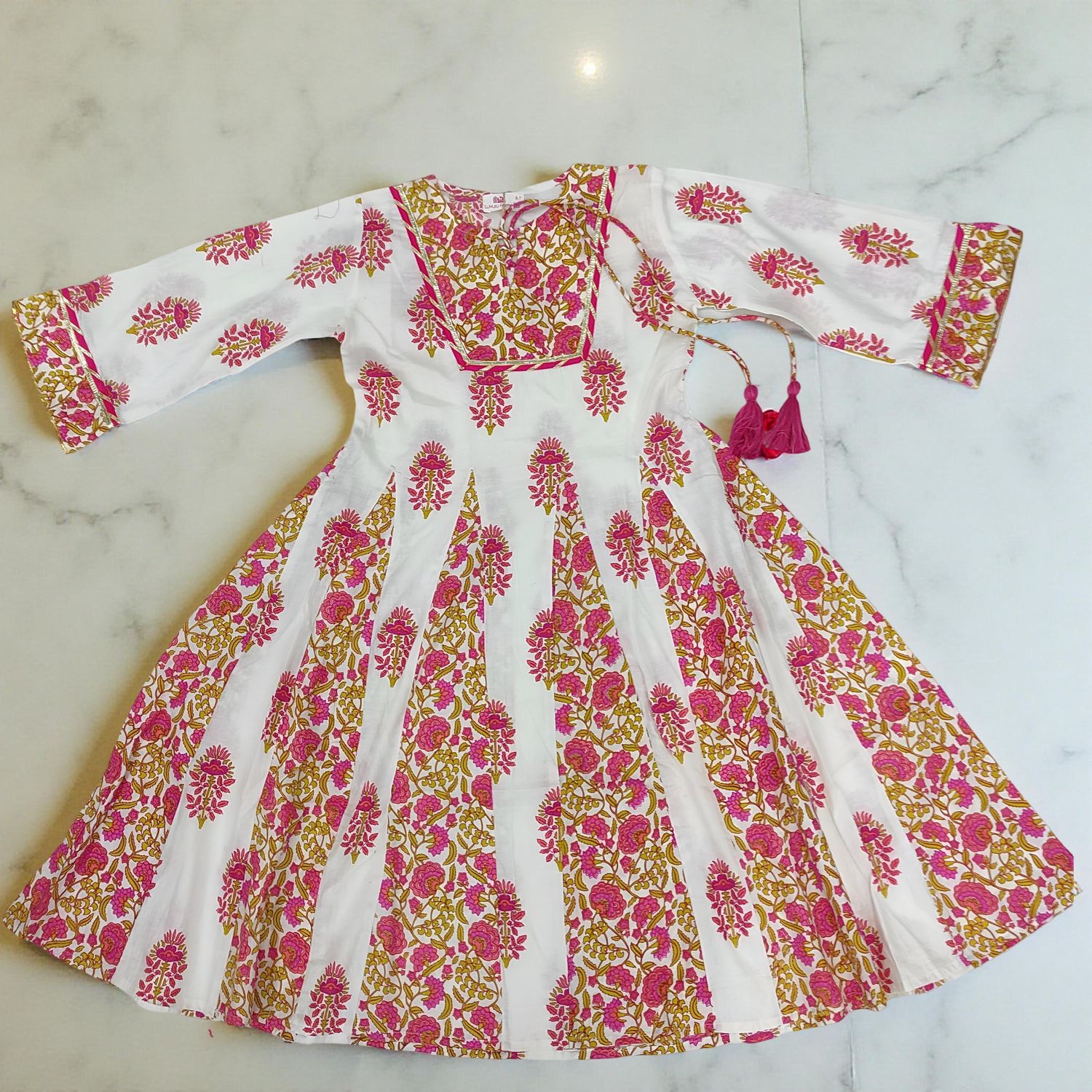 6-7 Year Anaya Printed Cotton Girls Dress 38" Long Jalabiya