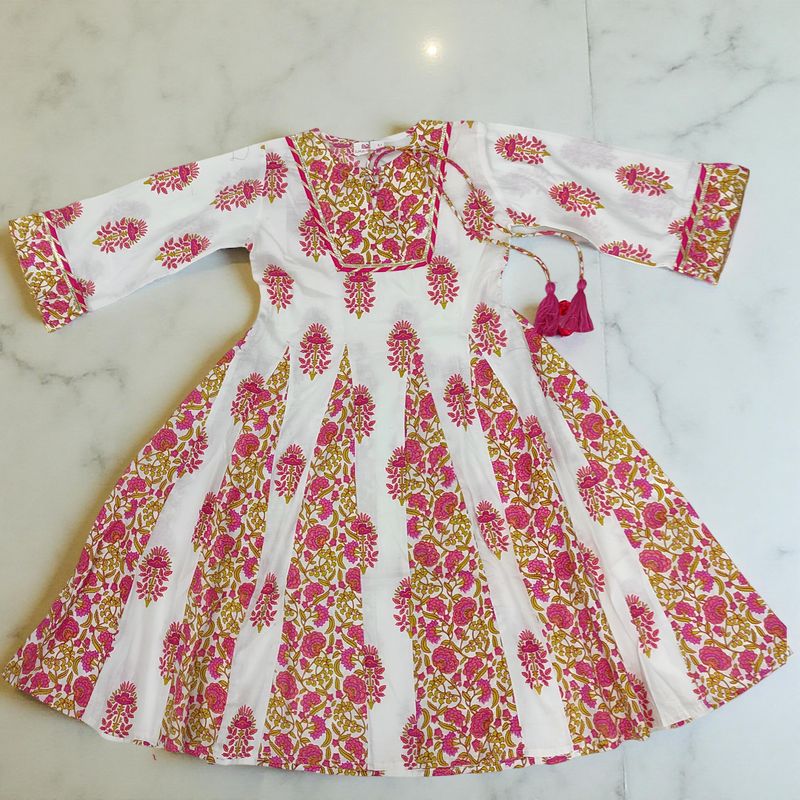 6-7 Year Anaya Printed Cotton Girls Dress 38" Long Jalabiya