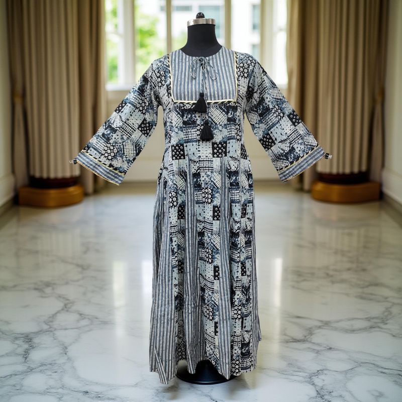 S/M Anaya  Printed Cotton Dress 57" Long Jalabiya