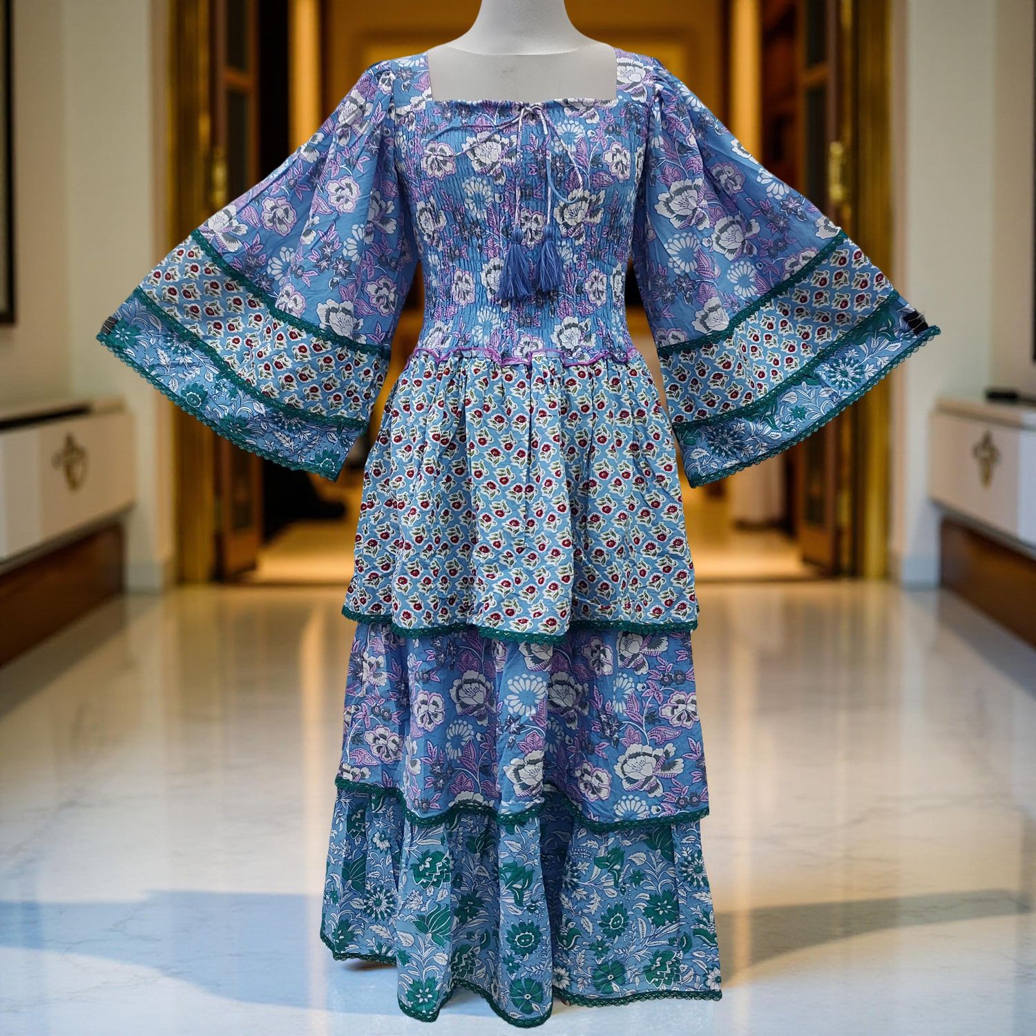 S/M Rahima Printed Cotton Dress 57" Long Jalabiya