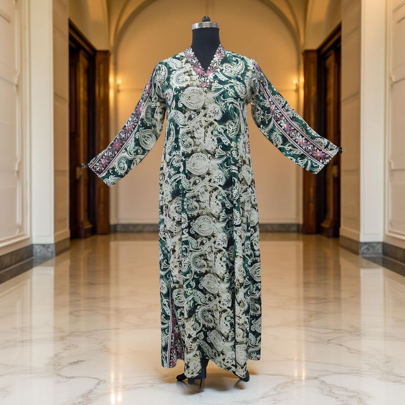 S/M Teena silk Printed Cotton Dress 57" Long Jalabiya