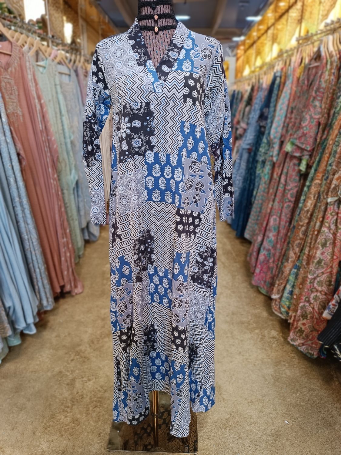 XS/S Teena Printed Cotton Dress 53" Long Jalabiya