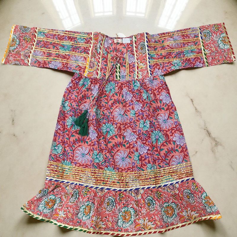 6-7 Year Ebrah  Printed Cotton Dress 36" Long Jalabiya