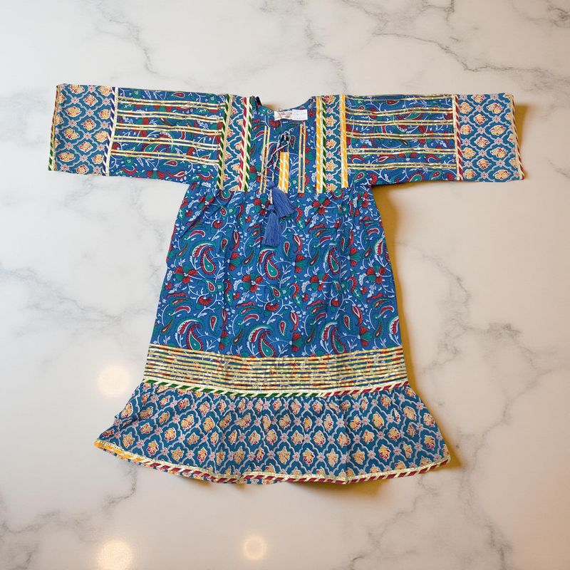 4-5 Year Ebrah Printed Cotton Girls Dress 34" Long Jalabiya