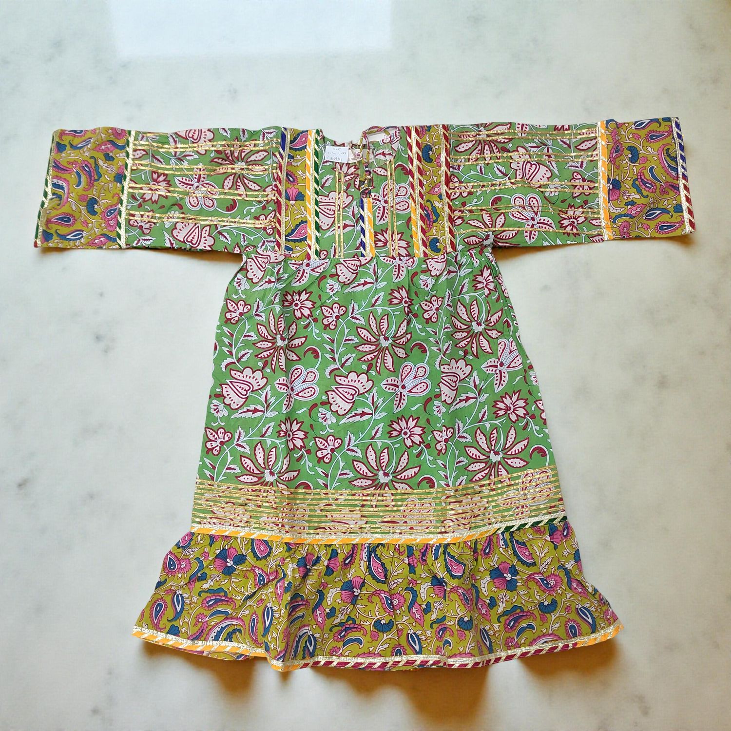 4-5 Year Ebrah Printed Cotton Girls Dress 34" Long Jalabiya