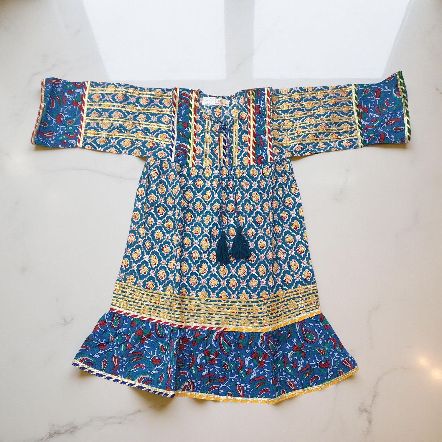 4-5 Year Ebrah Printed Cotton Girls Dress 34" Long Jalabiya