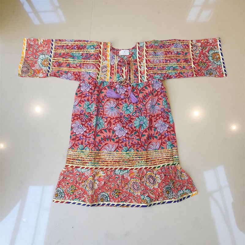 2-3 Year Ebrah Printed Cotton Girls Dress 30" Long Jalabiya