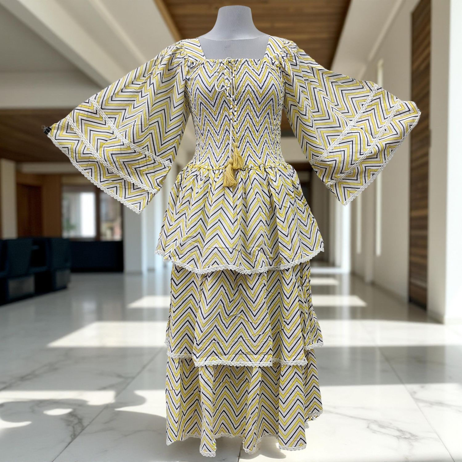 S/M Rahima Printed Cotton Dress 57" Long Jalabiya