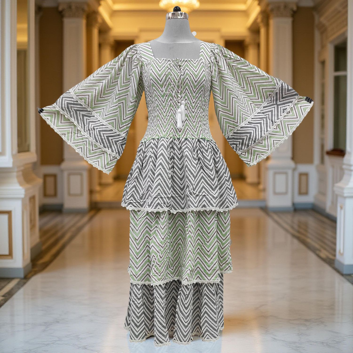 Xs/S Rahima Printed Cotton Dress 54" Long Jalabiya