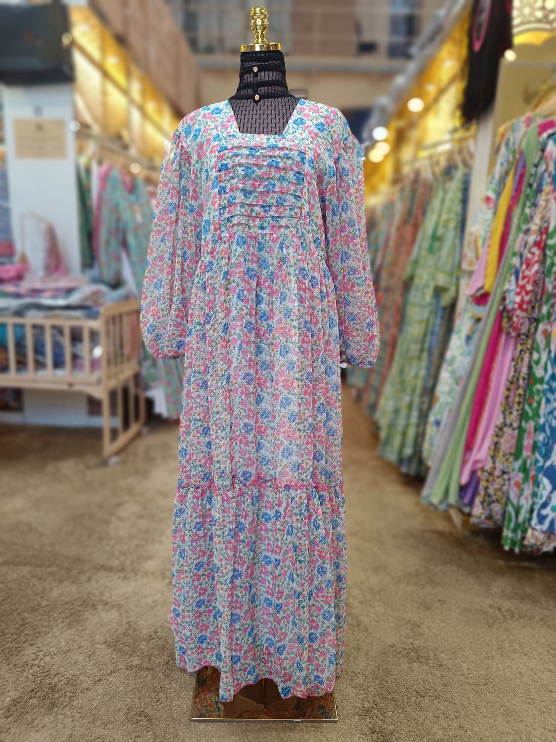 L/XL Misba Printed Georgette Dress 57" Long Jalabiya