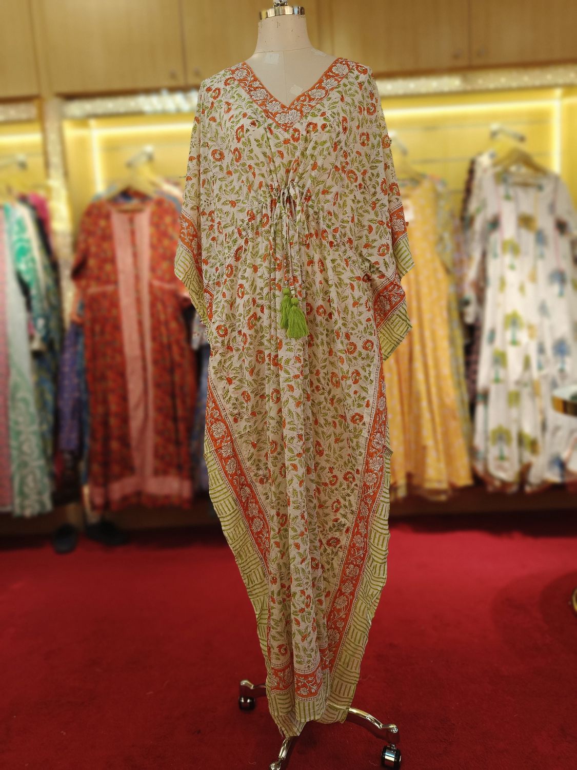 Free Size Farasha Crystal White Kaftan Cotton 56" Long Jalabiya