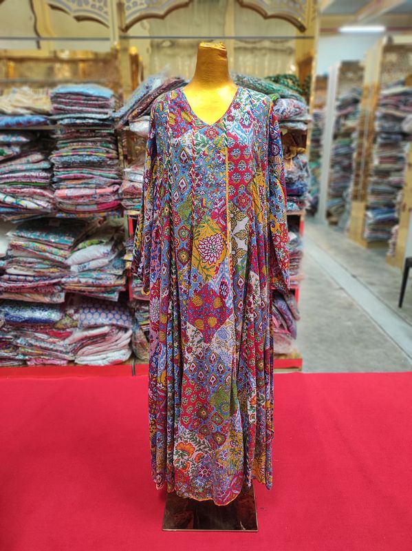 L/XL  Meher Crystal Multi colour Cotton Dress 57" Long Jalabiya