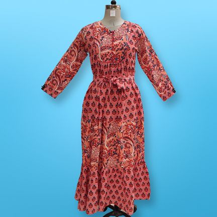 XS-S Yumna Printed Cotton Girls Dress 55" Long Jalabiya