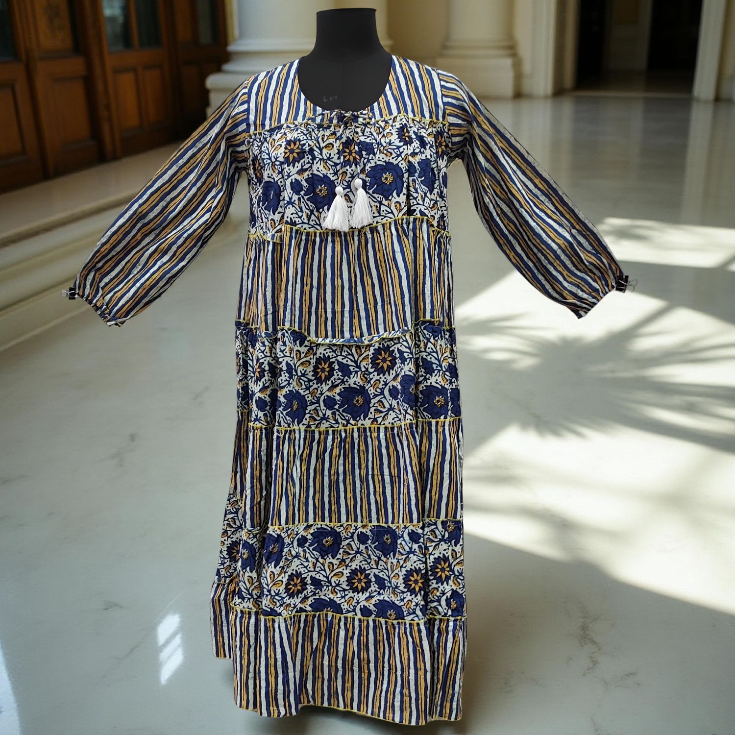 L/XL Bushra Printed Cotton Dress 57" Long Jalabiya