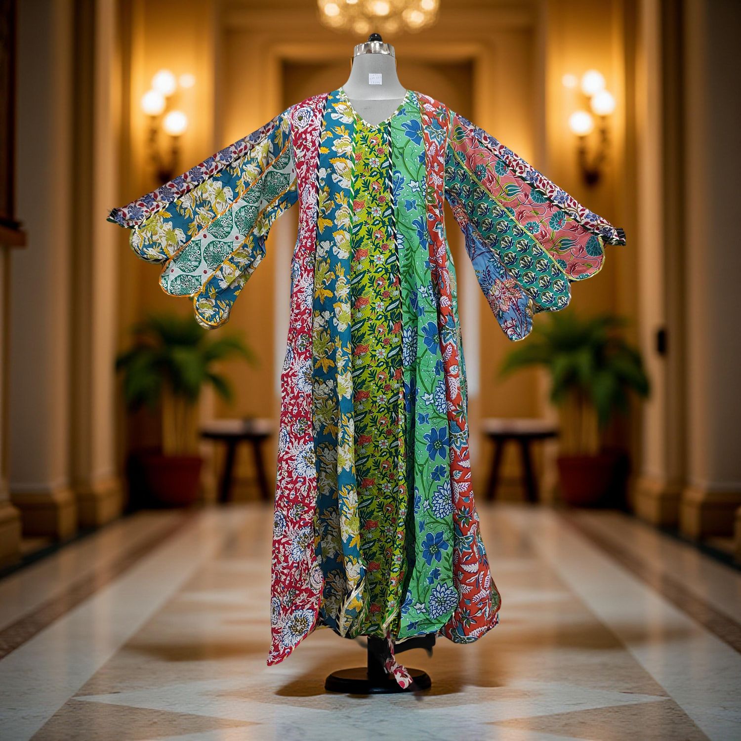 L-XL Meher Multi Printed Cotton Dress 57" Long Jalabiya