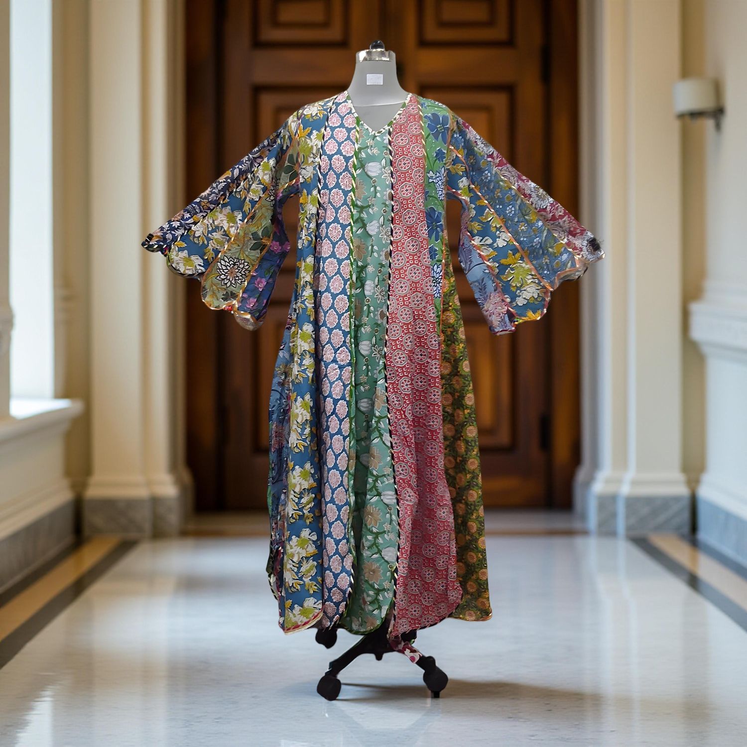 L-XL Meher Multi Printed Cotton Dress 57" Long Jalabiya