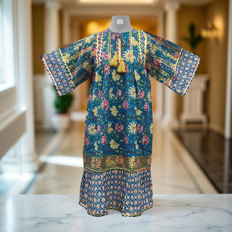 10-11 Year Ebrah Printed Cotton Dress 46" Long Jalabiya