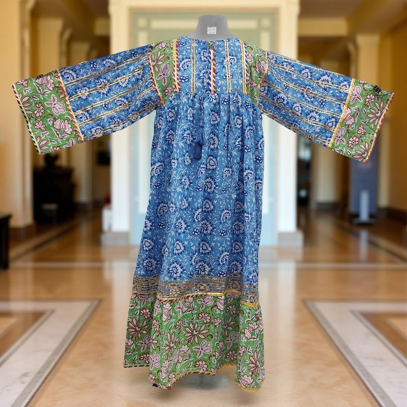 2XL/3XL Ebrah Printed Cotton Dress 56" Long Jalabiya