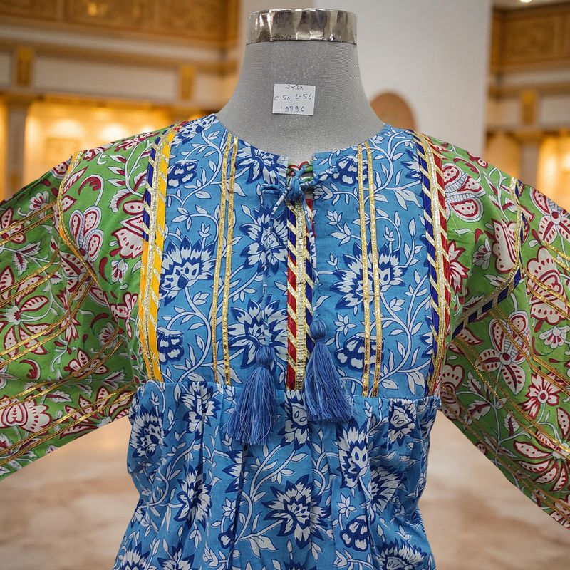 2XL/3XL Ebrah Printed Cotton Dress 56" Long Jalabiya