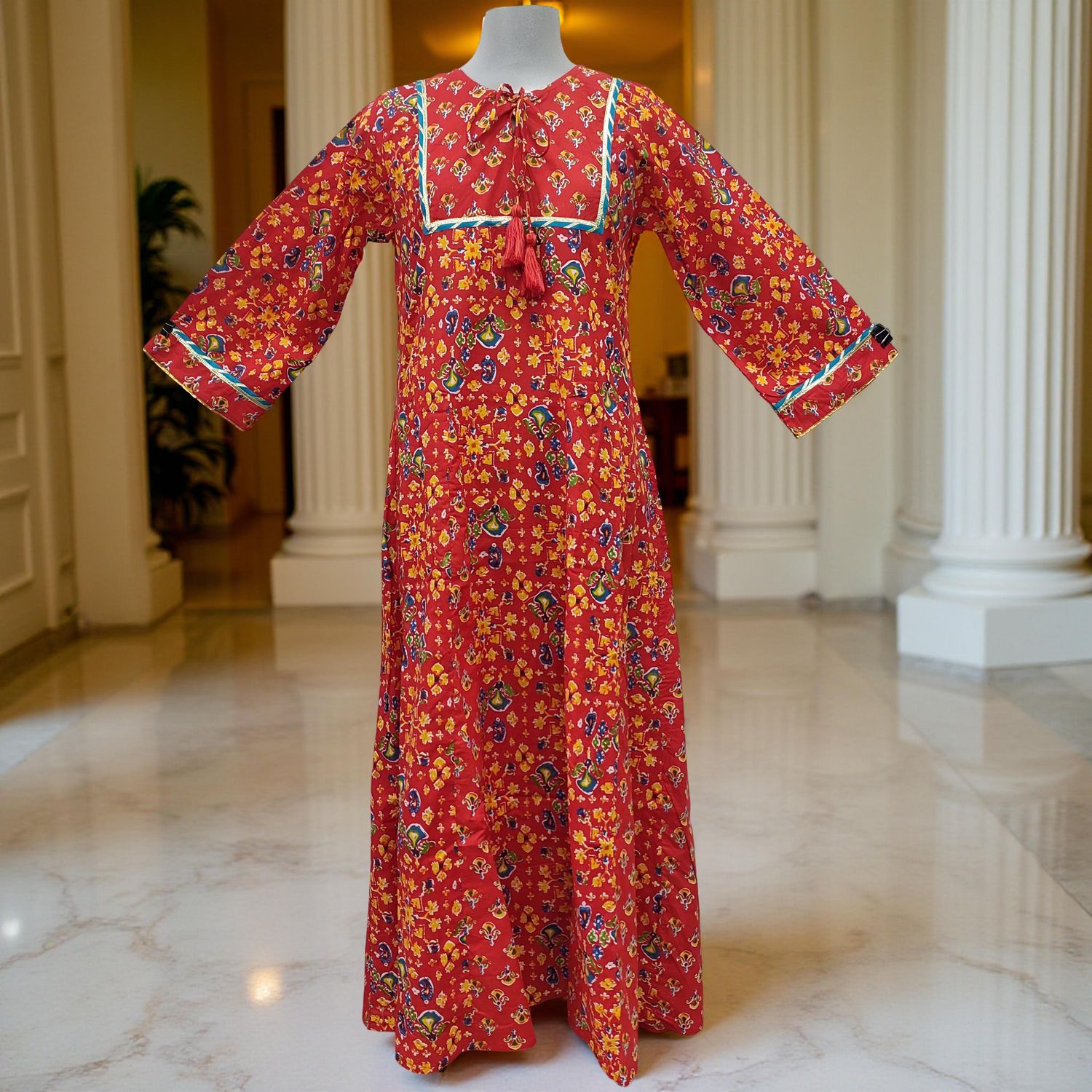 L/XL Anaya  Printed Cotton Dress 57" Long Jalabiya