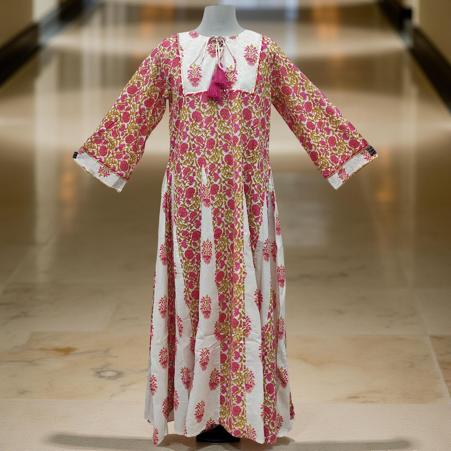 L/XL Anaya  Printed Cotton Dress 57" Long Jalabiya