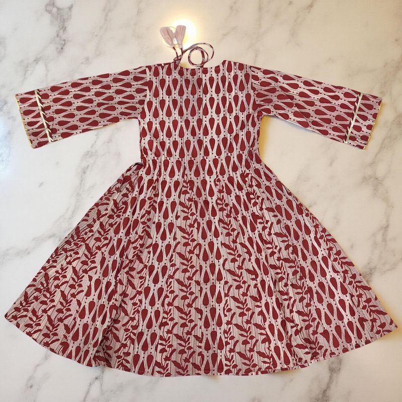 6-7 Year Anaya Printed Cotton Girls Dress 38" Long Jalabiya