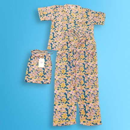 8-9 Year Pajama Cotton Short Sleeves Shirt Collar Neck Full Pajama Set