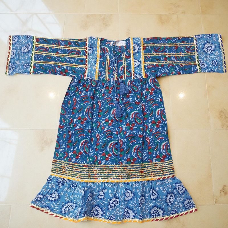 6-7  Year Ebrah Printed Cotton Dress 36" Long Jalabiya