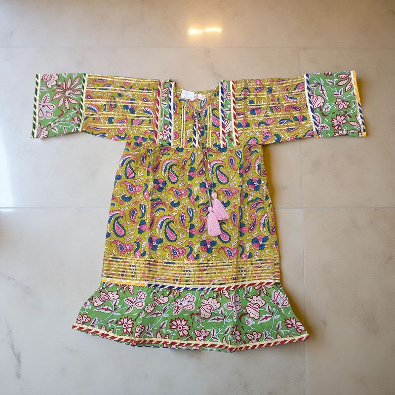 2-3 Year Ebrah Printed Cotton Girls Dress 30" Long Jalabiya