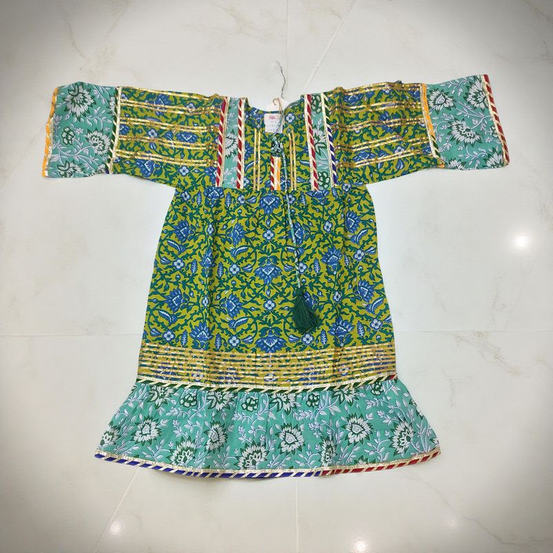 2-3 Year Ebrah Printed Cotton Girls Dress 30" Long Jalabiya