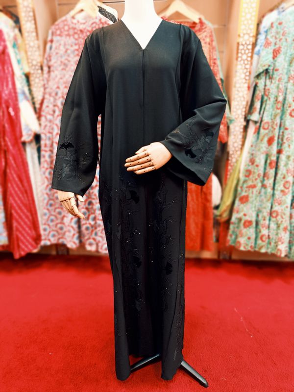 Black Abaya Crystal Embroidery length 52"inch