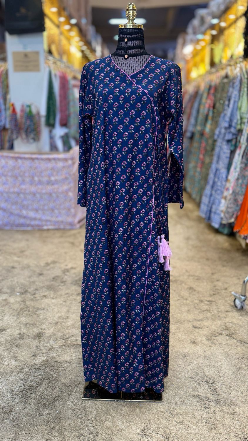 S/M Qifa Printed Cotton Dress 57" Long Jalabiyas