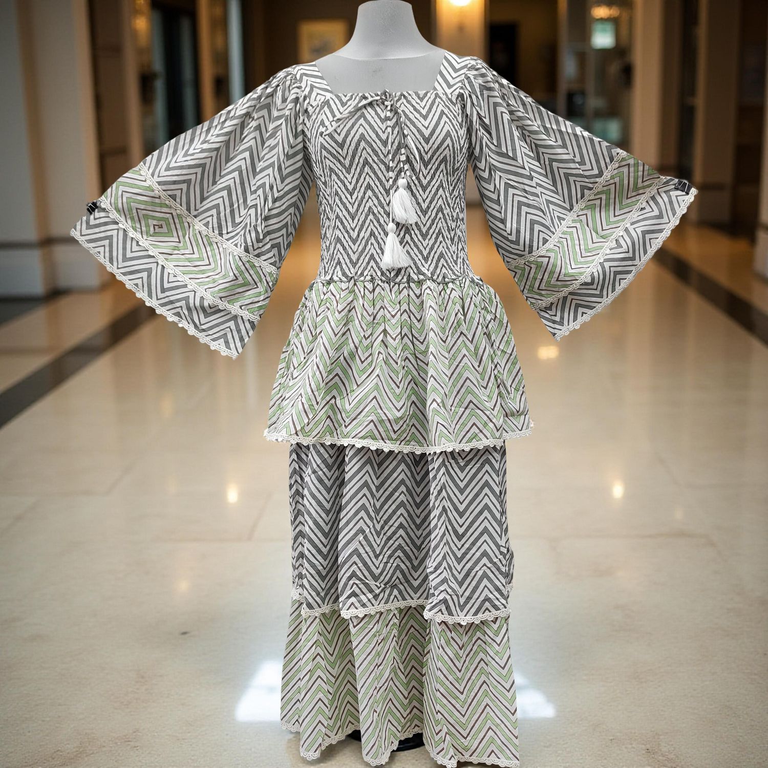 XS/S Rahima Printed Cotton Dress 54" Long Jalabiya