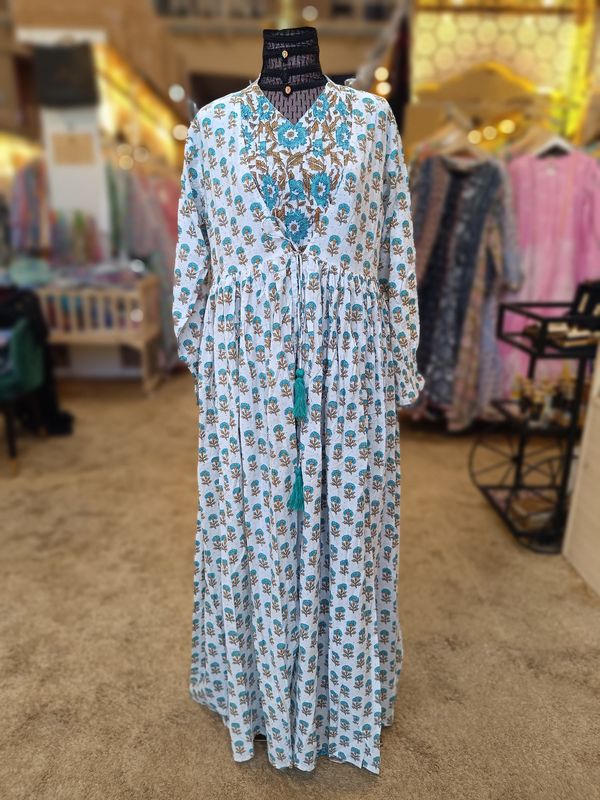 S/M Fahima Crystal  Printed Cotton Dress 