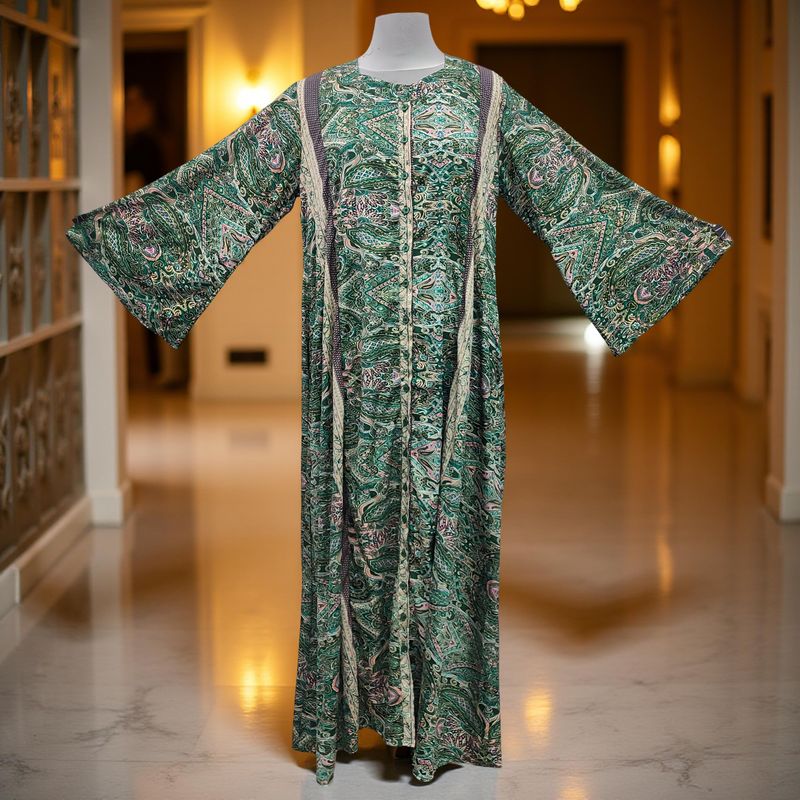 L/XL Nura Silk Printed Dress 57" Long Jalabiya