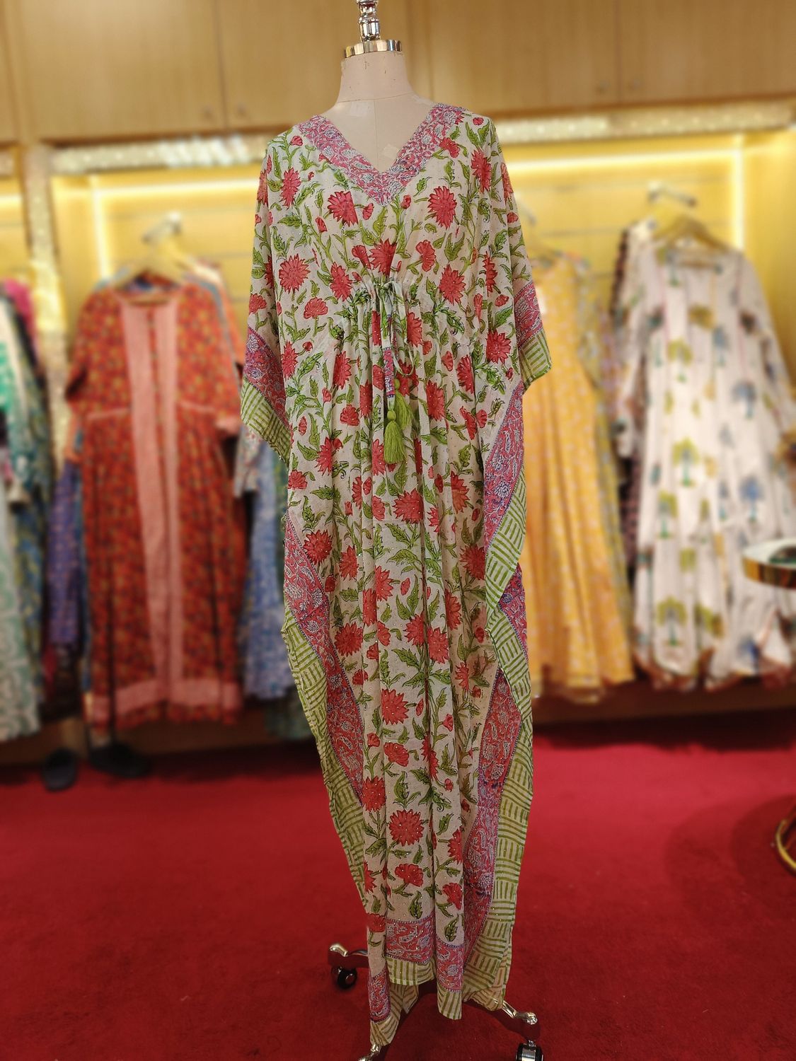 Free Size Farasha Crystal White Kaftan Cotton 56" Long Jalabiya